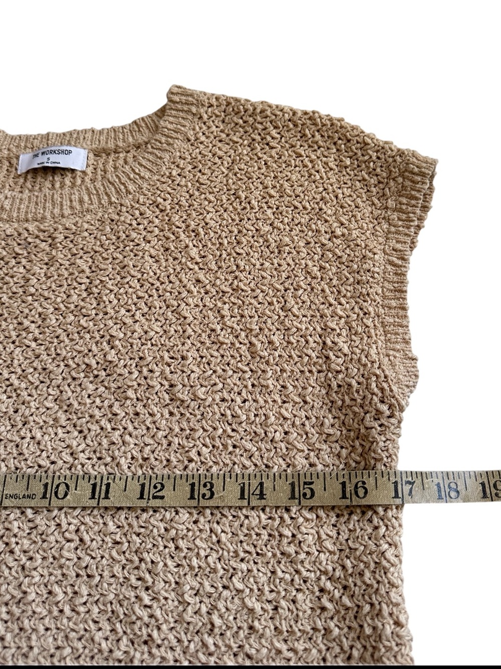 The Workshop Cotton Knit Sweater Top Beige Coastal Boxy Small - Picture 8 of 10